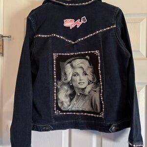 Wrangler Black Denim Jacket with Dolly Graphic and Pink Accents